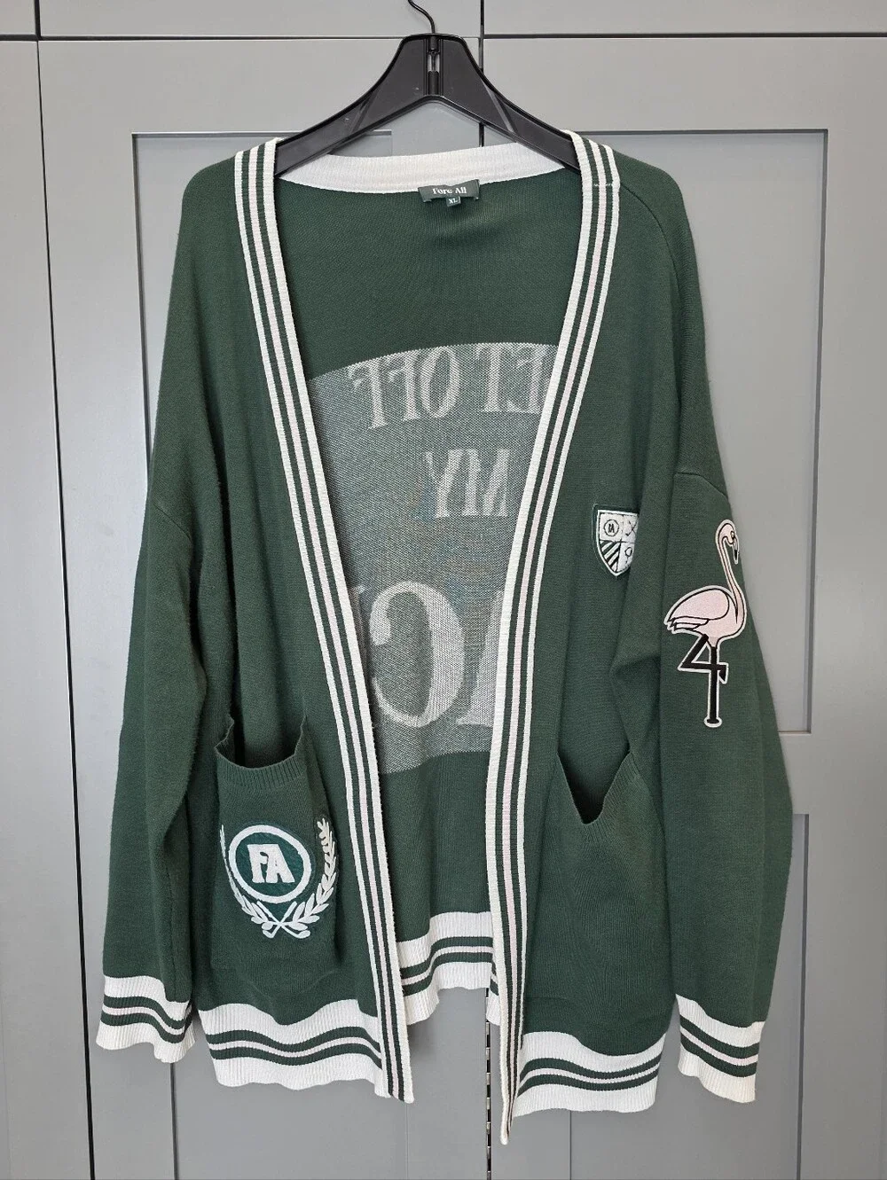 Fore Alll Womens XL Green Collegiate Golf Babe Cardigan Patches Preppy Academia
